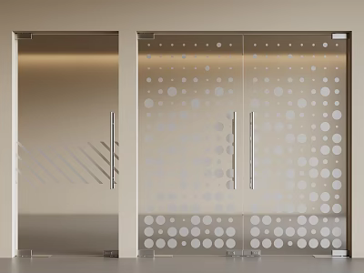 Modern Glass Double Doors Home Interior With Circular Dot Patterns And Sleek Metal Handles 3d model