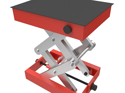 Industrial Scissor Lift Table With Red Frame Black Platform And Silver Mechanism 3d model