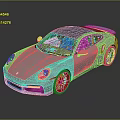 Silver Sports Car With Yellow Wheels Sleek Two Door Design Shiny Finish on Reflective Surface