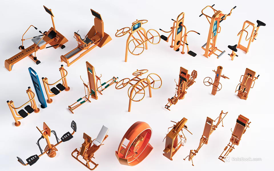 Various Gym Fitness Equipment Including Treadmills Bikes and Strength Machines 3d model 