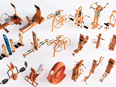 Various Gym Fitness Equipment Including Treadmills Bikes and Strength Machines 3d model