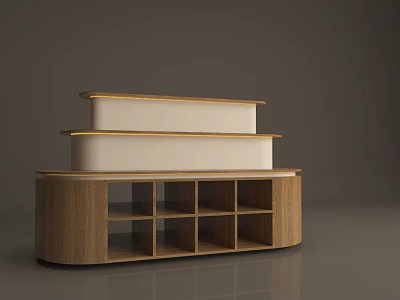 Modern Wooden Display Shelving Unit With Layered Structure And Open Storage Compartments 3d model