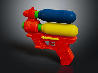 Colorful Red Water Gun Toy With Blue And Yellow Bottles For Kids Play 3d model