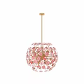 Artistic Chandelier With Pink And White Petal Shaped Design And Gold Frame