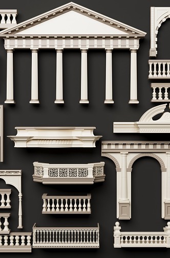 European-style building components European-style porch European-style pillar European-style door and window European-style railing European-style handrail 3d model