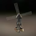 Classic Wooden Windmill Model With Rotating Blades And Sturdy Stone Base
