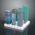 Cartoon Cityscape With Colorful Building Models On White Base And Dark Background