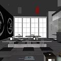 Japanese Restaurant Interior With Samurai Wall Art Large Windows Long Tables And Lanterns