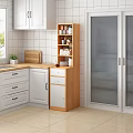 Wooden Kitchen Storage Shelf With Tiered Design And Glass Door Cabinets