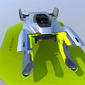 Futuristic Aerodynamic Silver Vehicle Model Display With Yellow Accents And Green Base