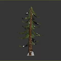 Green Tree With Brown Trunk And White Decorations And Snow At The Bottom
