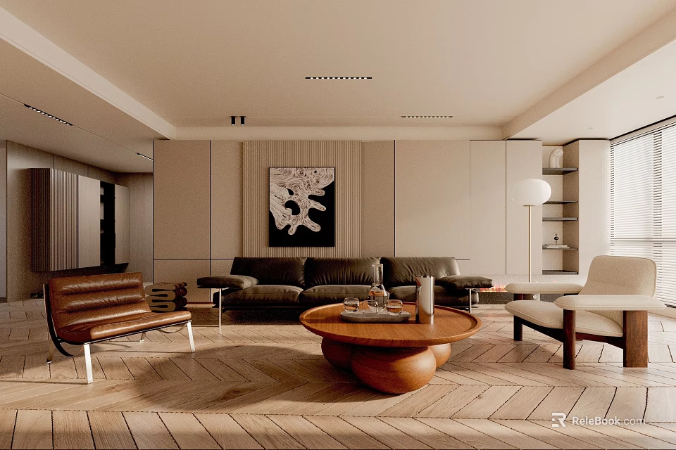 Modern Living Room Interior Design With Sofa Coffee Table Wall Art And Floor Lamp 3d model 