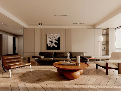 Modern Living Room Interior Design With Sofa Coffee Table Wall Art And Floor Lamp 3d model