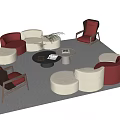 Modern Sofa And Coffee Table Set With Maroon White Velvet Sofas Round Stools Accent Chairs 3d model