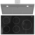 Modern Kitchen Appliances Including Stainless Steel Refrigerator And Built In Ovens With Range Hood