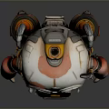 Cartoon Robot Figure With Large Blue Eyes Orange White Body And Red Feet