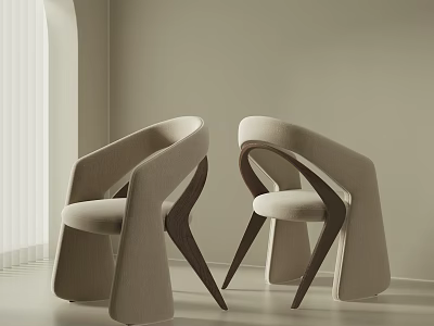 Modern Beige Dining Chairs With Curved Wooden Frame And Comfortable Upholstered Seat 3d model