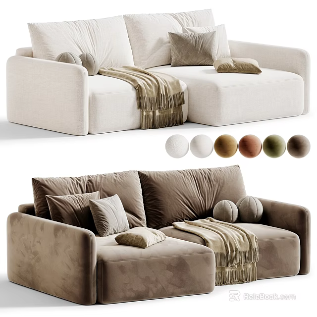 Modern Minimalist Double Seater Fabric Sofa With Stylish Pillows Throw Blanket And Multiple Color Options 3d model 
