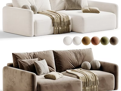 Modern Minimalist Double Seater Fabric Sofa With Stylish Pillows Throw Blanket And Multiple Color Options 3d model