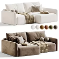 Modern Minimalist Double Seater Fabric Sofa With Stylish Pillows Throw Blanket And Multiple Color Options