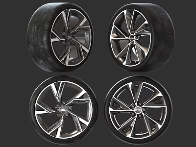 Modern Car Tires With Four Stylish Alloy Wheels And Spoke Design Details 3d model
