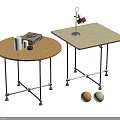 Round And Square Dining Table Combination With Wooden Tops Metal Legs Table Lamp And Books