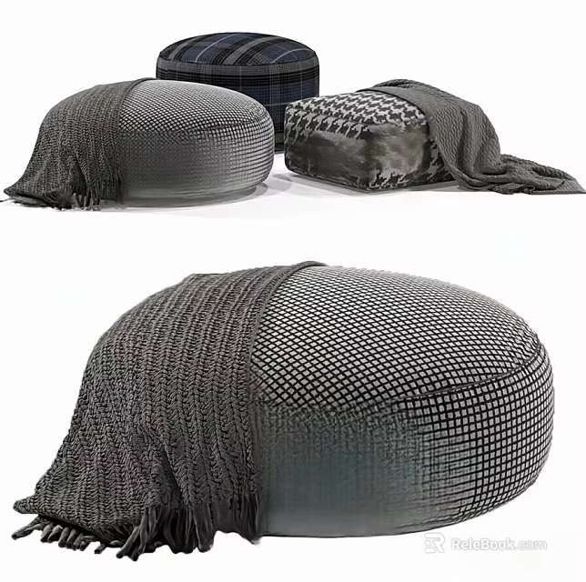 Comfortable Textured Bean Bag Stools With Knitted Covers And Plaid Patterns 3d model 