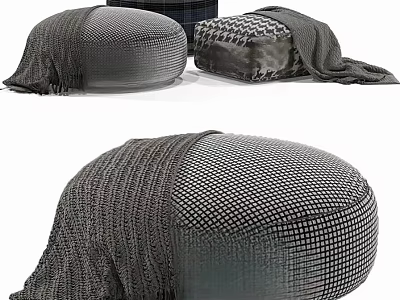 Comfortable Textured Bean Bag Stools With Knitted Covers And Plaid Patterns 3d model