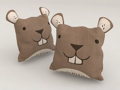 Cute Brown Animal Face Decorative Pillows With Ear And Smile Design 3d model