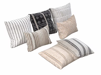 Chic Decorative Throw Pillows Featuring Striped Geometric Patterns And Neutral Textured Fabrics 3d model