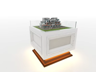 Commercial Display Equipment With Multi Storey Building Model Glass Railing White Base And Orange Lighting 3d model