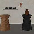 Modern Side Table Solid Wood Side Table Round Small Coffee Table Vase 3d model