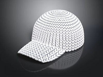 White Knitted Hat With Textured Woven Pattern And Curved Brim Design 3d model