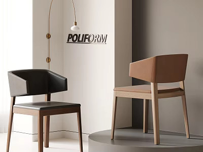 Modern Poliform Dining Chairs Black Leather And Brown Wooden In Minimalist Setting 3d model