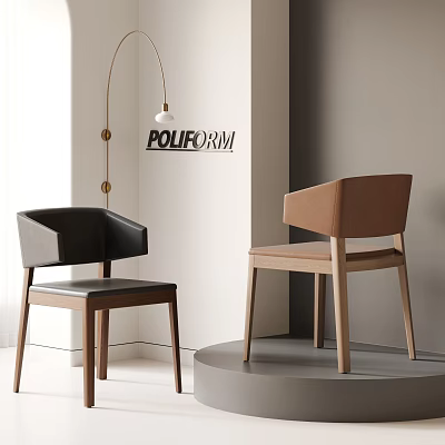 Modern Poliform Dining Chairs Black Leather And Brown Wooden In Minimalist Setting 3d model