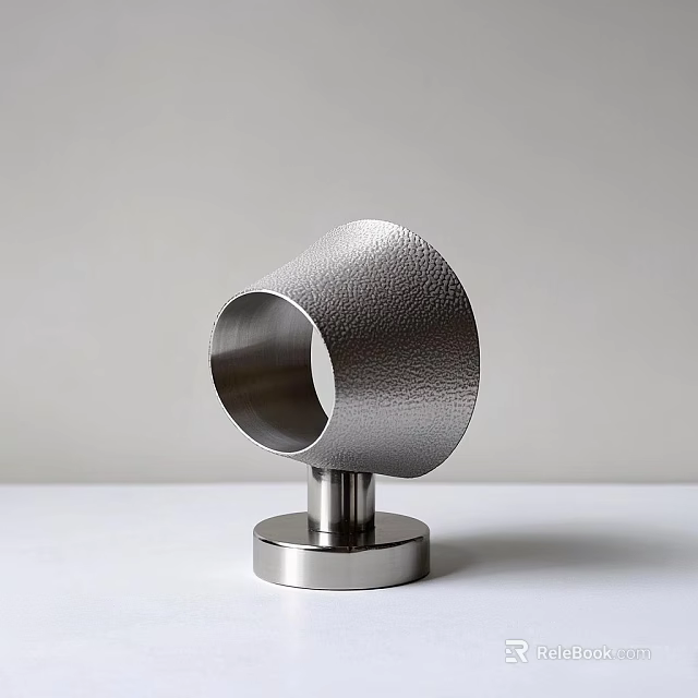Modern Silver Metal Sculpture With Textured Curved Design And Round Base 3d model 