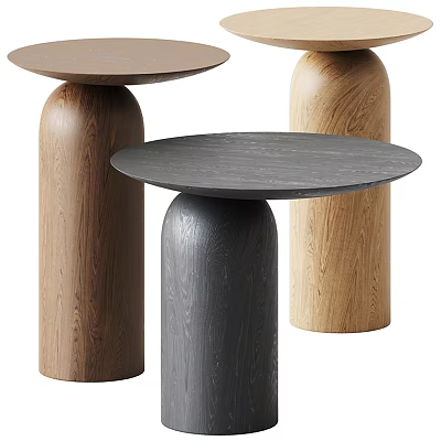 Modern Coffee Tables With Round Tops And Cylindrical Wooden Gray Bases 3d model