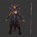 Detailed Fantasy Ram Horned Warrior Creature In Armor With Spear Weapon