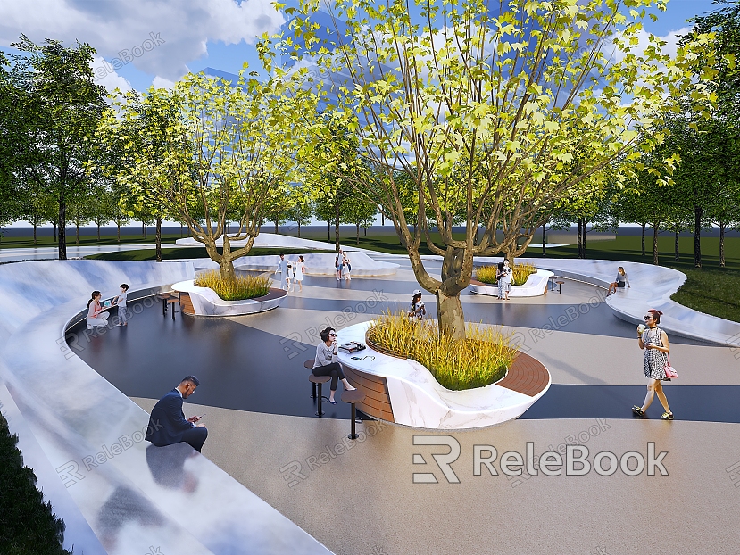 Modern Park Pocket Park Street Corner Park Landscape Planting Pool Tree Pool Seat Alien Sitting Stool Landscape Bar Counter model