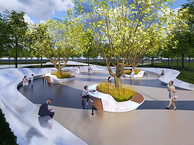 Park Landscape Design With Seating Areas People Activities And Greenery 3d model