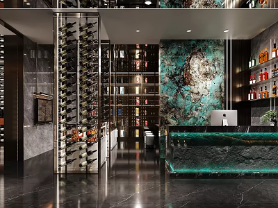Modern Luxury Bar Interior With Wine Rack Artistic Wall And Counter 3d model