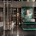 Modern Luxury Bar Interior With Wine Rack Artistic Wall And Counter