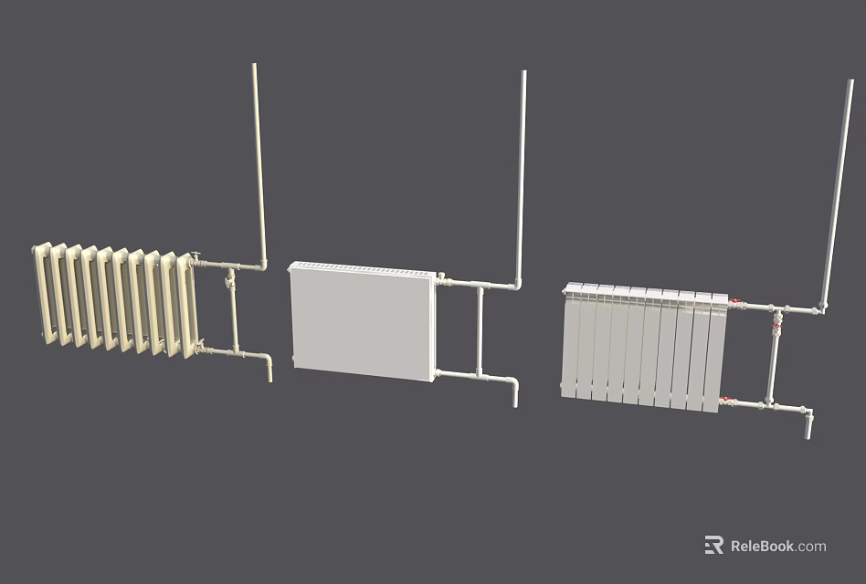 Various Modern Radiator Designs with White and Metal for Home Heating Systems 3d model 