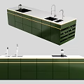 Modern Dark Green Bar Counter With Sleek Surface Sink Faucet And Metal Trim Cabinets