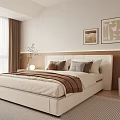 Modern Minimalist Bedroom Interior With White Bed Nightstands And Decorative Paintings
