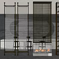 Stylish Metal Room Dividers With Grid Design And Wine Rack In Modern Interior Near Fireplace