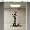 Natural Wood Branches With Rocks And Green Moss In Glass Display Case With Ceiling Light