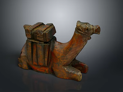 Detailed Traditional Reclining Camel Sculpture With Artistic Saddle Bags And Terracotta Craftsmanship 3d model