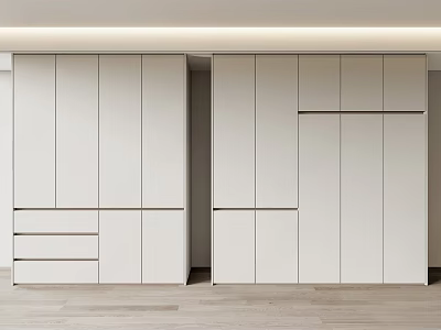 Modern White Wardrobe With Clean Lines Multiple Doors Drawers In Bedroom Interior 3d model
