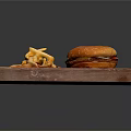 Two Delicious Hamburgers with Crispy French Fries on Wooden Serving Boards